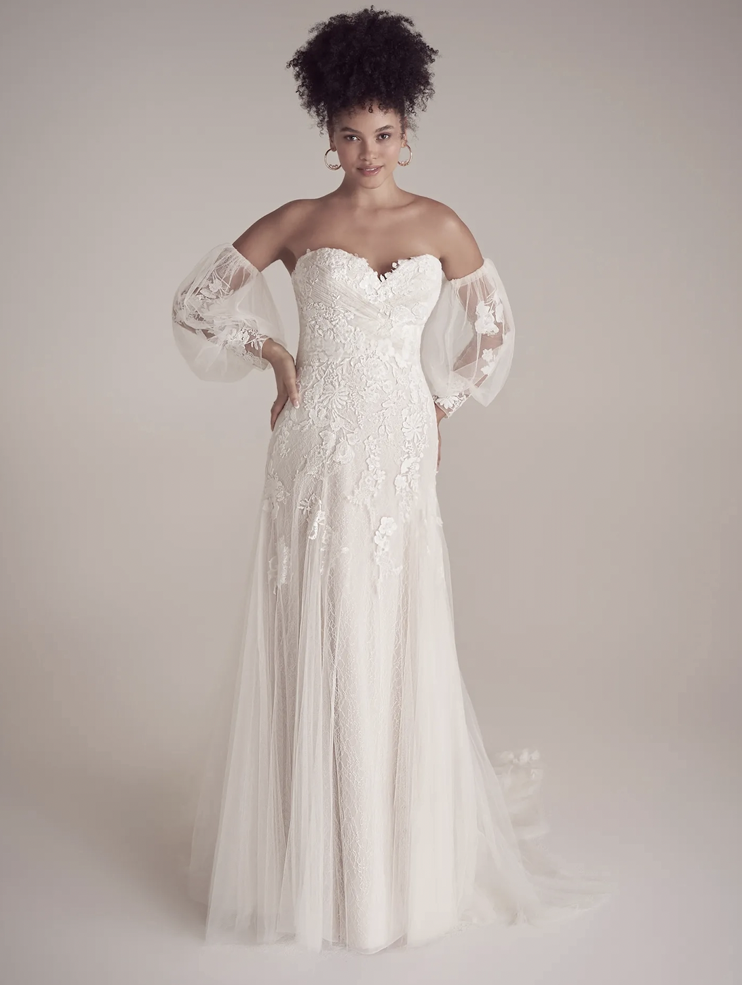 Model wearing Ellington wedding dress by Sottero & Midgley